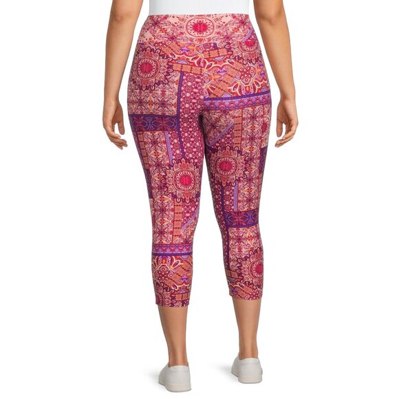Terra & Sky Womens Plus Leggings Capri Size 2X, 3X High Rise Patchwork Design - Picture 3 of 6